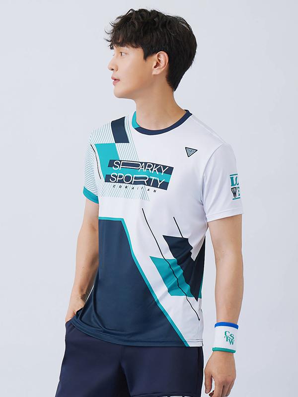 推荐商品：coralian/可莱安 透气拼色速干短袖羽毛球服 男女同款 CRTC2388 男/上装白+下装黑