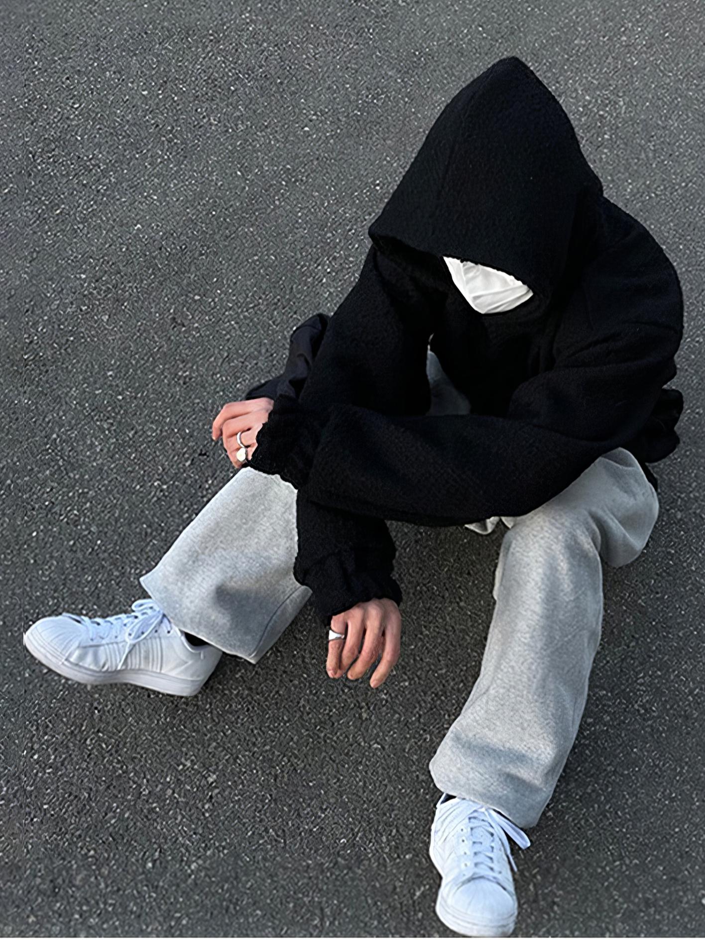 推荐商品：I'm David/我是大卫 纯色复古落肩连帽卫衣 男女同款 266-10 黑