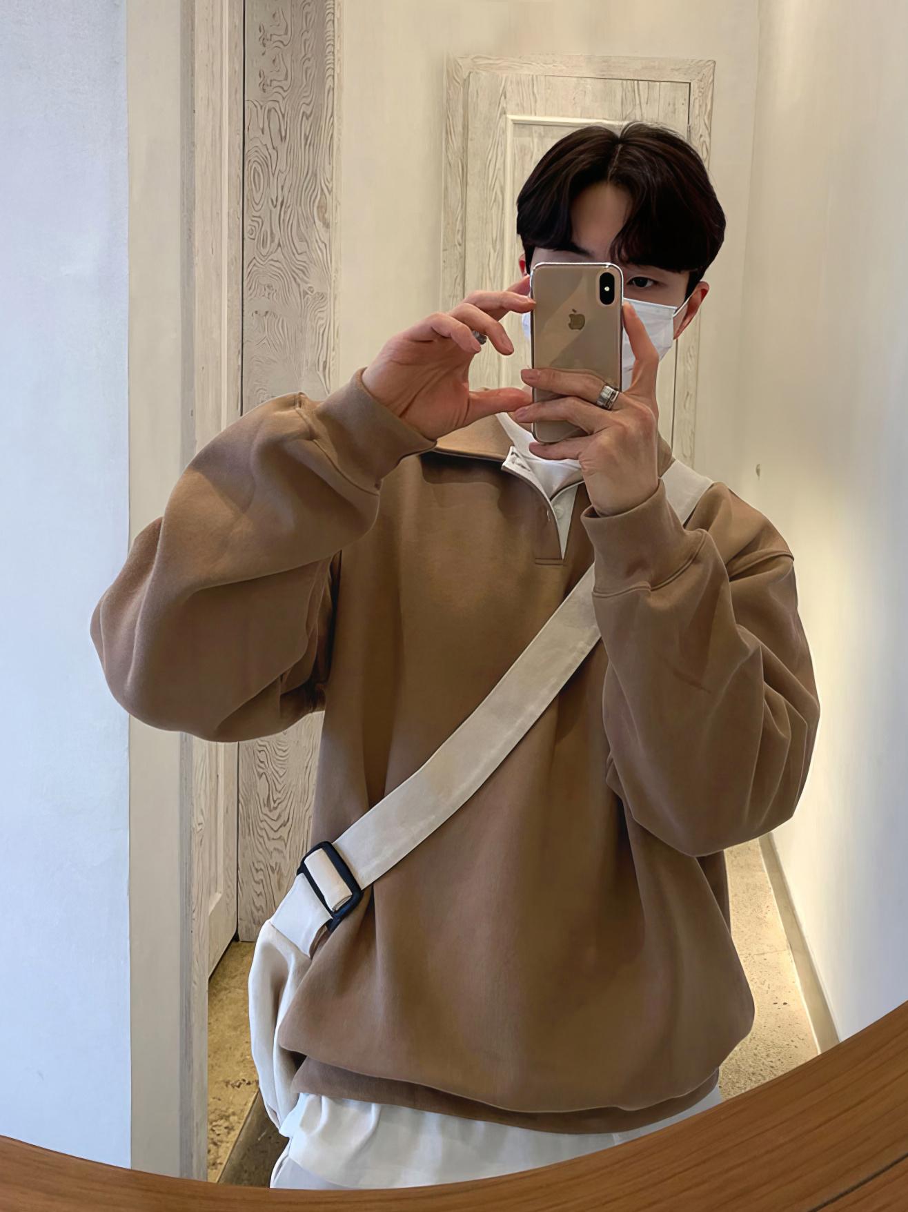 推荐商品：I'm David/我是大卫 纯色Polo领套头单排扣卫衣 男女同款 3515-10 深卡其
