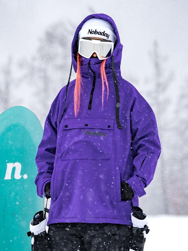 推荐商品：【赵一博同款】Nobaday 防水防风情侣套头加绒单板连帽单双板专业软壳滑雪服 16027 上衣/葡萄紫