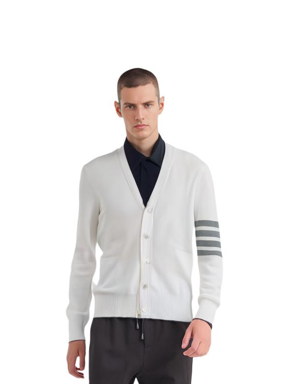 推荐商品：Thom Browne 时尚V领针织开衫 男女同款 MKC171A-00219 白色