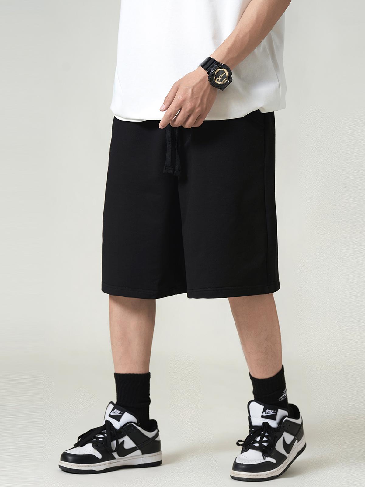 推荐商品：范比欧 中腰松紧直筒五分休闲短裤 男女同款 F2204003A 黑