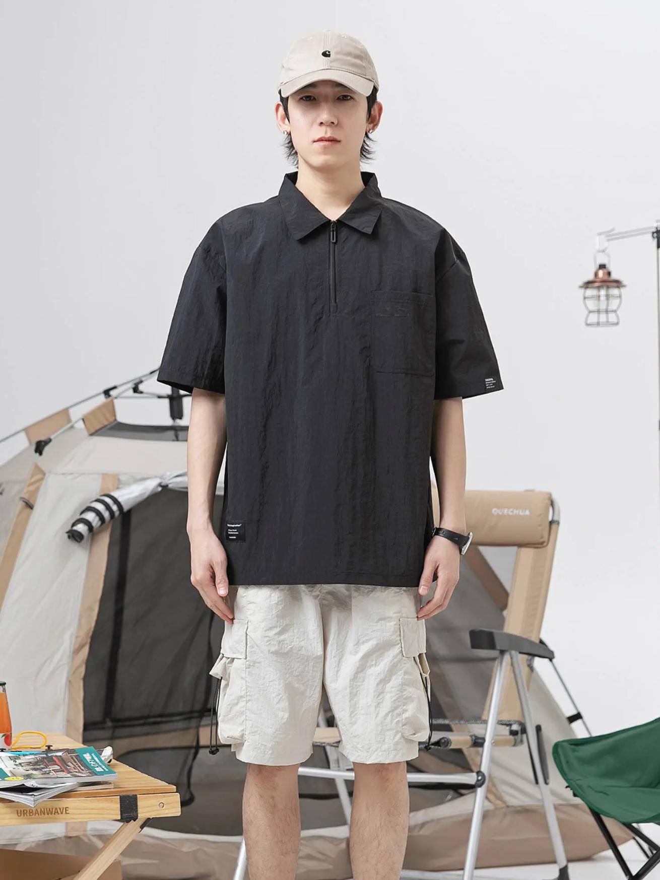 推荐商品：GSUE  速干直筒落肩袖翻领套头短袖Polo衫 男女同款 GSUE-663 哑光黑