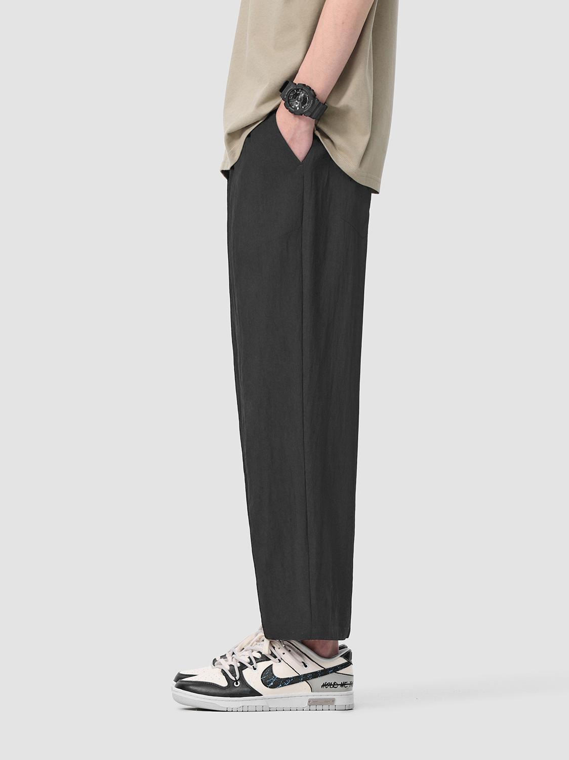 推荐商品：GWIT  冰丝抽绳纯色薄款休闲长裤 12032 柔黑