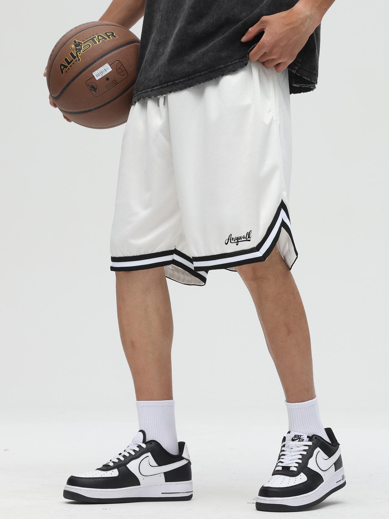 推荐商品：Anywalk  涤纶系带中腰假两件美式网眼四分运动短裤 男女同款 AKD042242 白