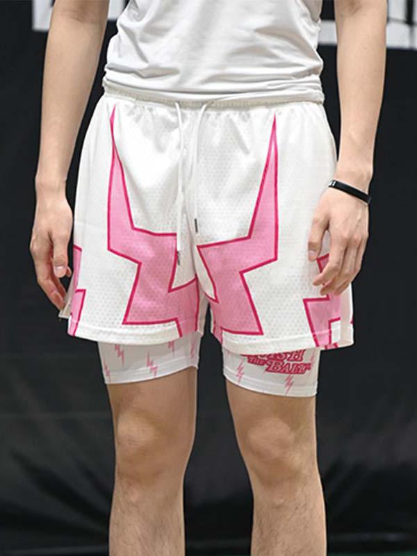 推荐商品：SWISH THE BALL IN  美式假两件松紧腰透气阔腿运动短裤 男女同款 白