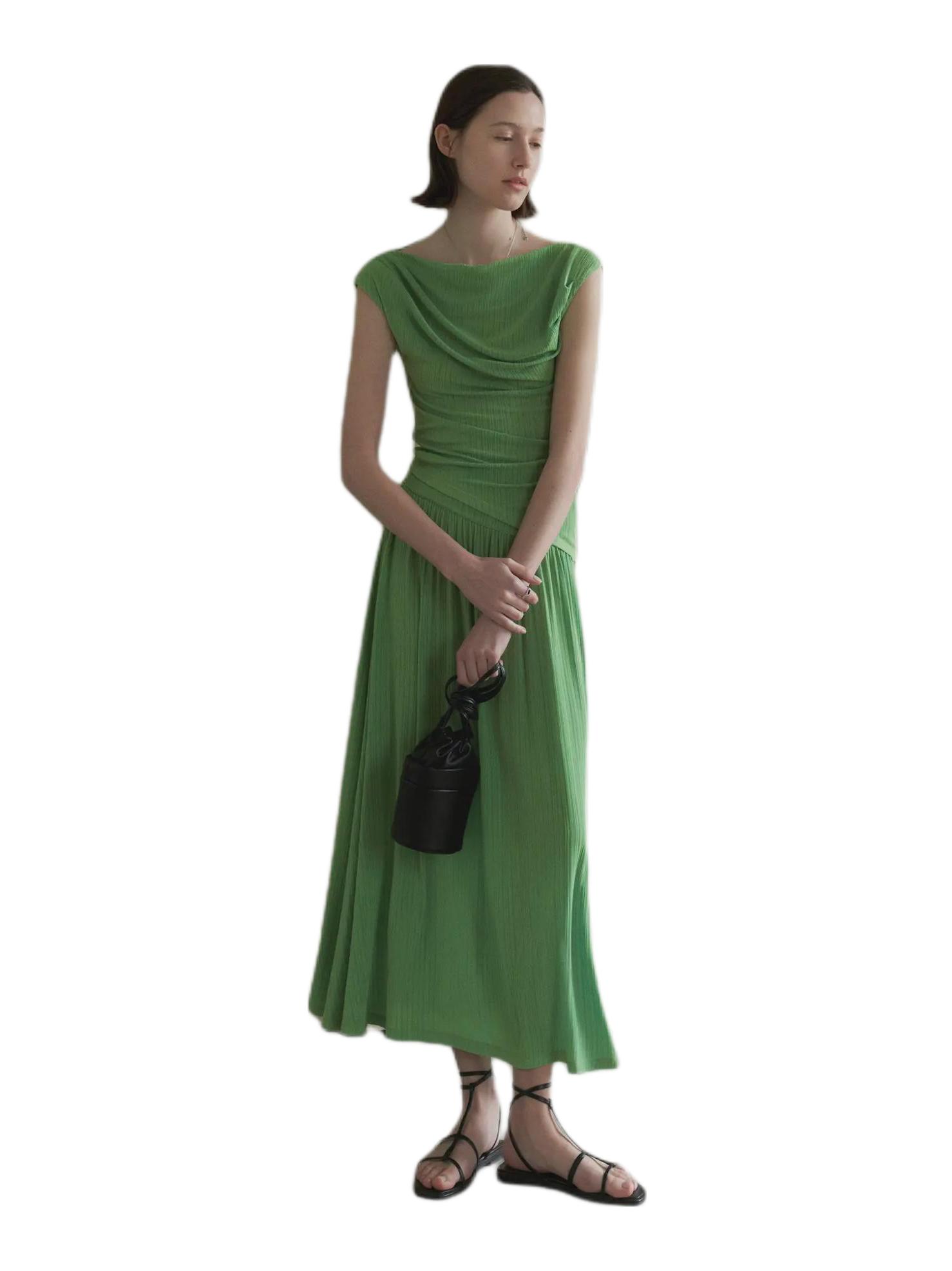 推荐商品：epoque de rueen/芮时  醋酸褶皱松紧腰半身长裙 女装 R24A107501 果绿