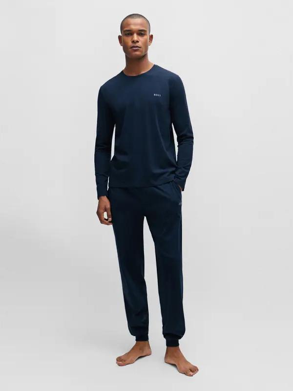 推荐商品：Hugo Boss/雨果博斯 纯色中腰松紧合身束脚休闲长裤 50515365 深蓝