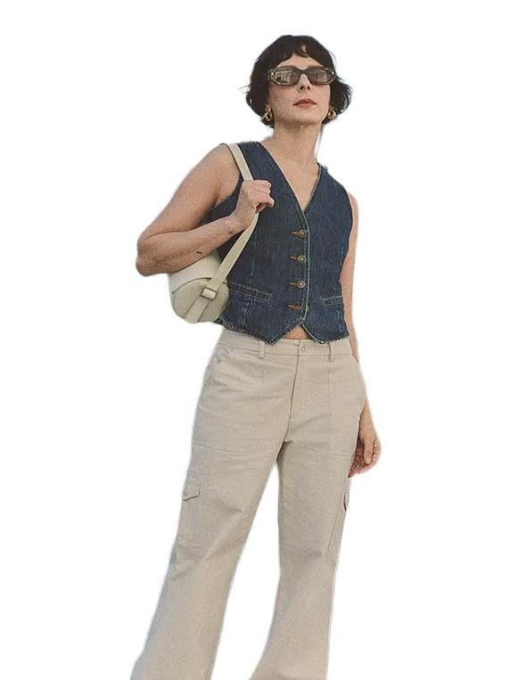 推荐商品：【江疏影同款】PETITE STUDIO NYC  系扣V领拼接马甲 女装 S2205 蓝