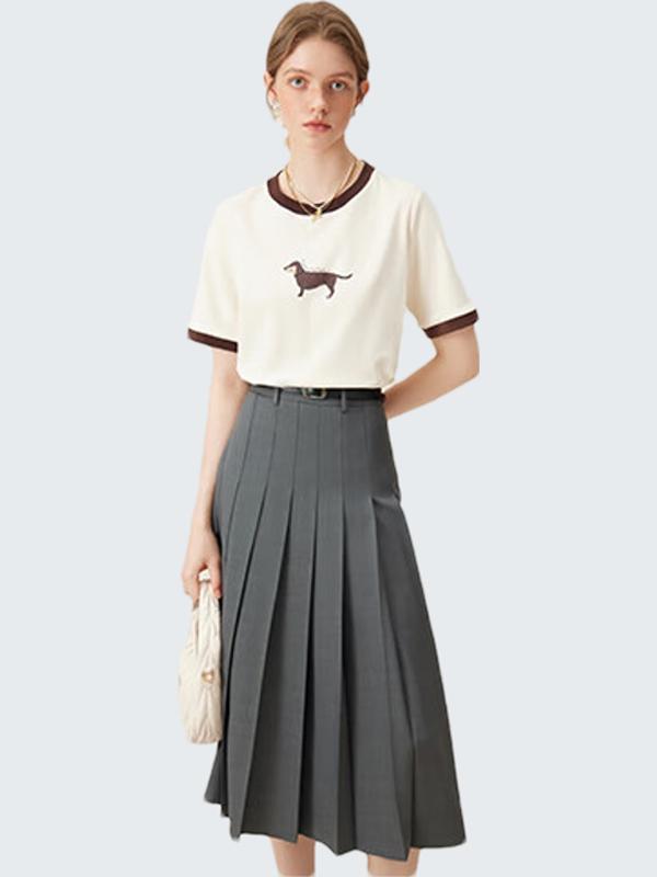 推荐商品：范思蓝恩 纯色百褶高腰半身长裙 女装 24FS12177 深灰