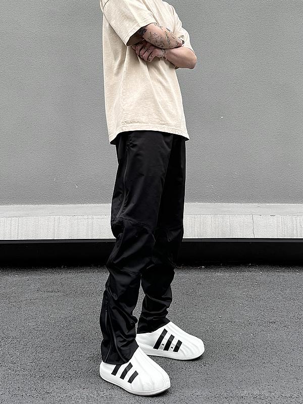 推荐商品：KISSNATE  美式机能风拉链防水纯色中腰小脚直筒休闲长裤 男女同款 黑