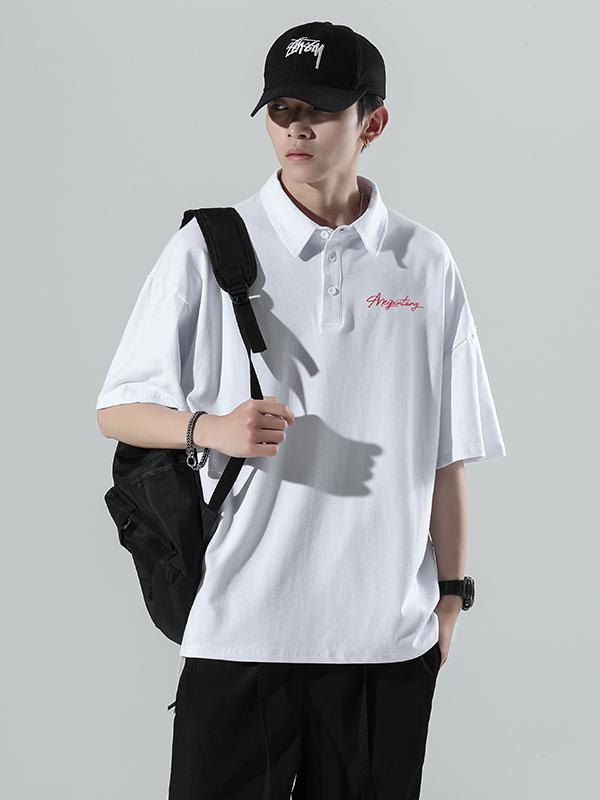 推荐商品：MEIPIN TANG  直筒落肩袖翻领套头短袖Polo衫 男女同款 88DP1001-10 白