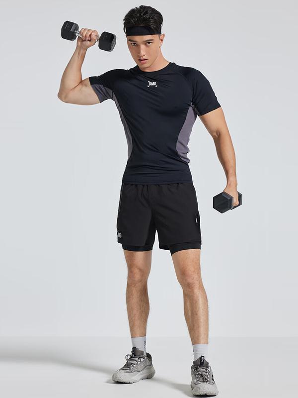 推荐商品：OMG  透气假两件紧身外穿运动短裤 J-FMDK2649 神秘黑