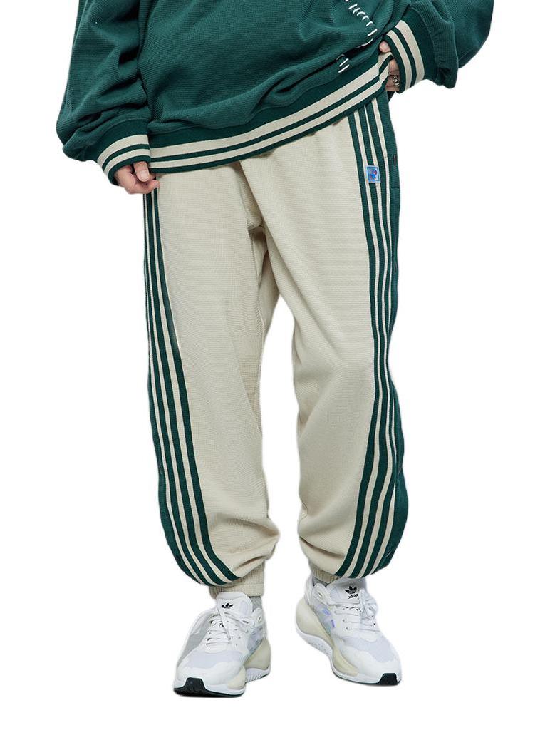 推荐商品：ROOSTER CHAMPION/公鸡冠军 纯棉条纹华夫格透气侧边排扣束脚运动长裤 男女同款 S21268 杏