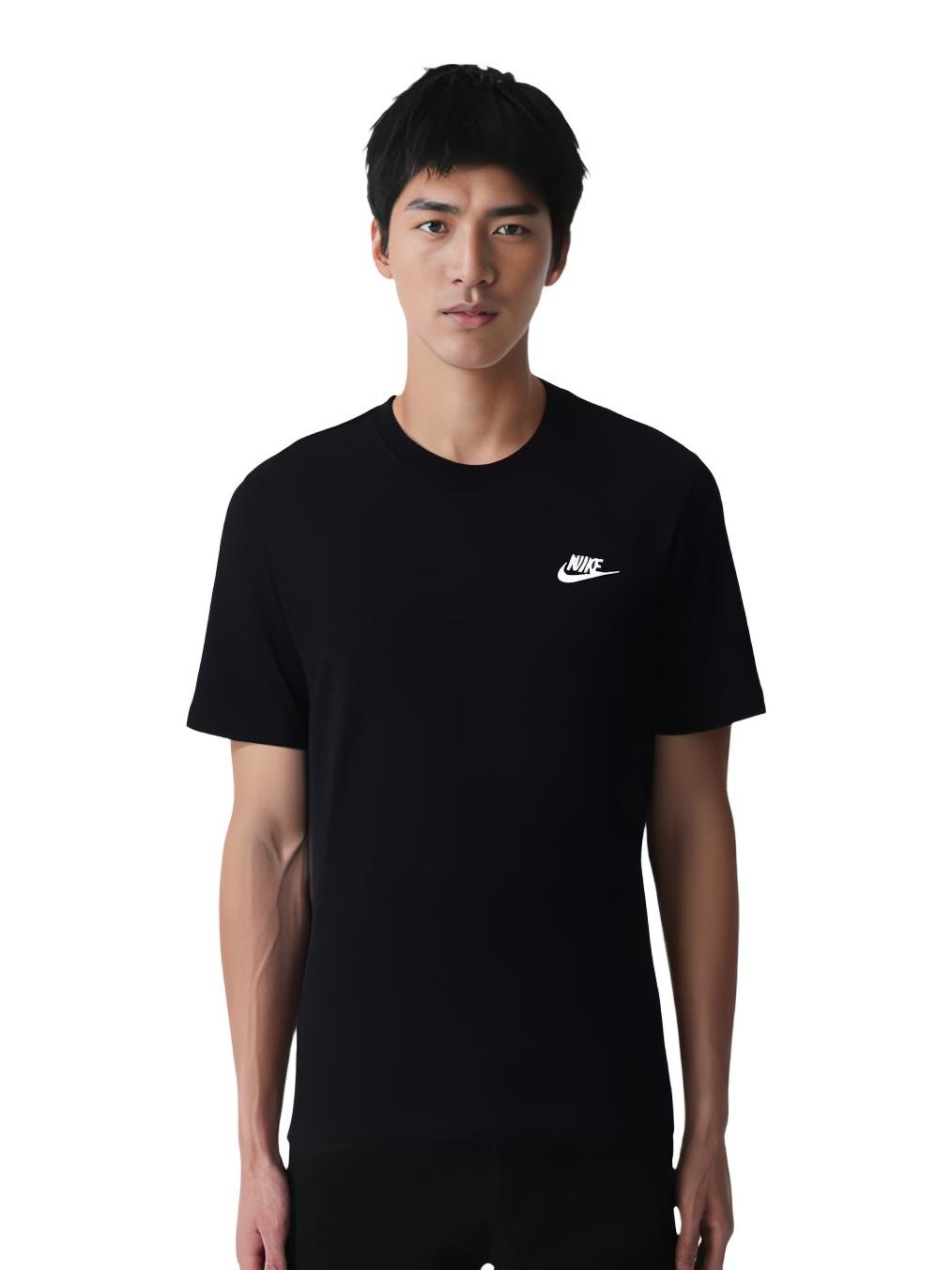 Nike T恤 微标棉质小钩印花有点文化小标手工刺绣图案美式纯棉透气套头圆领短袖T恤 男女同款 AR4999 黑