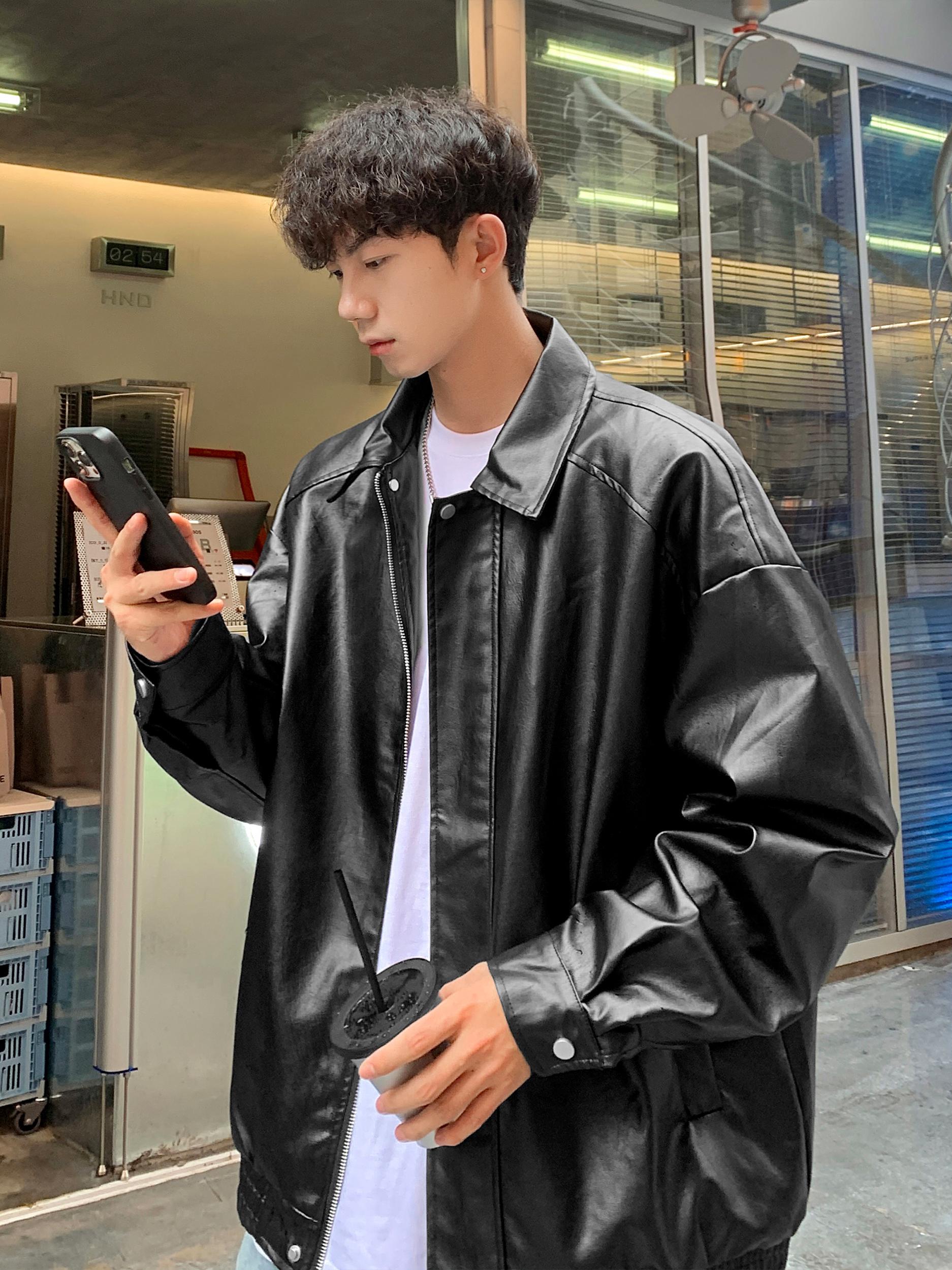 推荐商品：Imcrasy  美式机车风耐磨防风拼接翻领拉链皮衣 男女同款 IM-DJSQ2499 黑