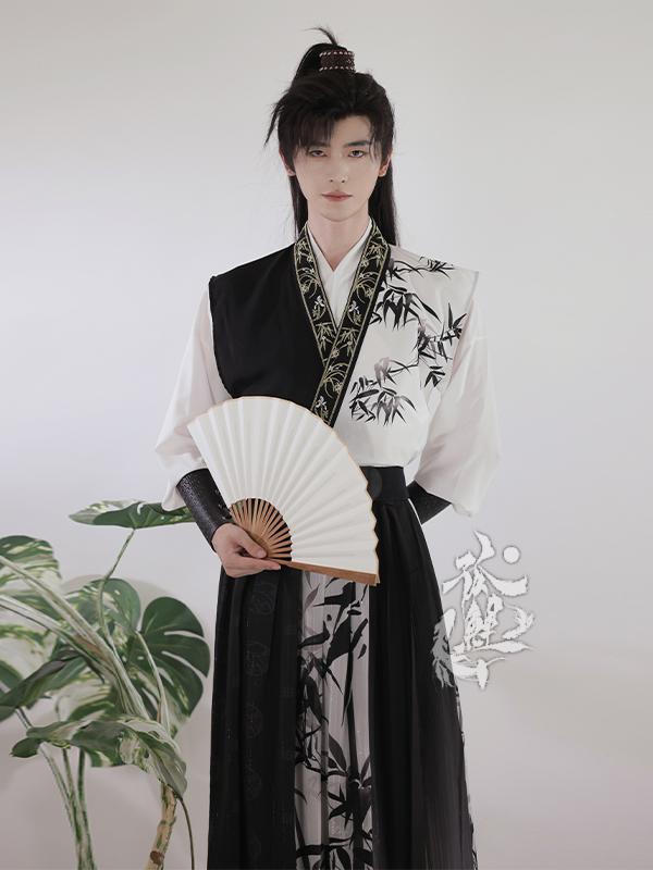 推荐商品：孤鲤 竹音 侠客中国风绣花交领汉服 黑/竹音A