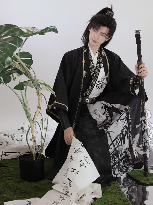 推荐商品：孤鲤 竹音 侠客中国风绣花交领汉服 黑/竹音B