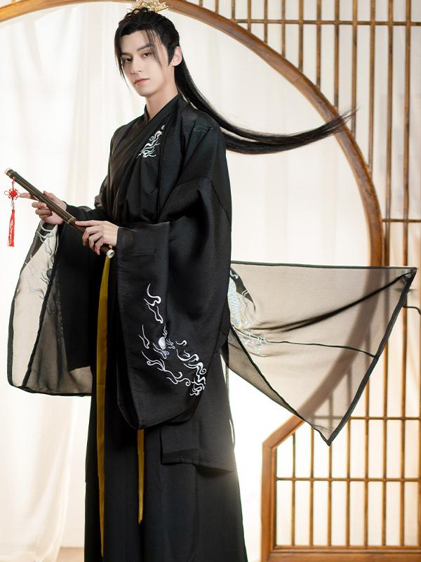 推荐商品：孤鲤 玉麒麟 古装中国风武侠风古风道袍 汉服 黑/玉麒麟套装
