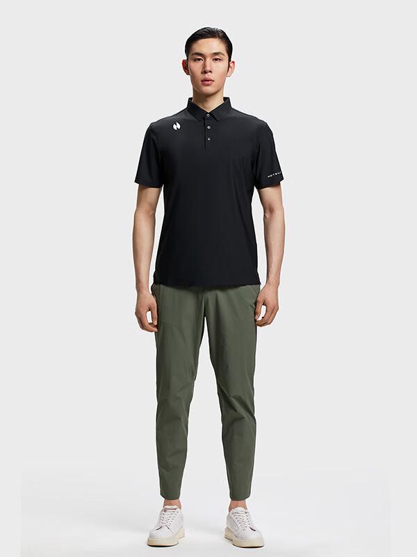 推荐商品：hotsuit  排湿速干翻领印花短袖Polo衫 H14210006 黑