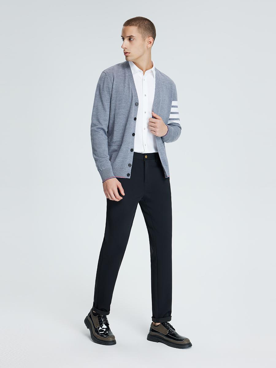 推荐商品：Mangano  耐磨内搭纯羊毛条纹长袖毛衣 222826190 灰