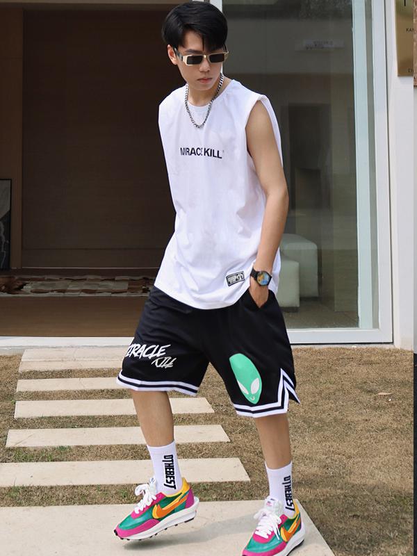 推荐商品：MIRACLE KILL MK英文印花坎肩圆领无袖T恤 男女同款 MK-1010220T-53 白