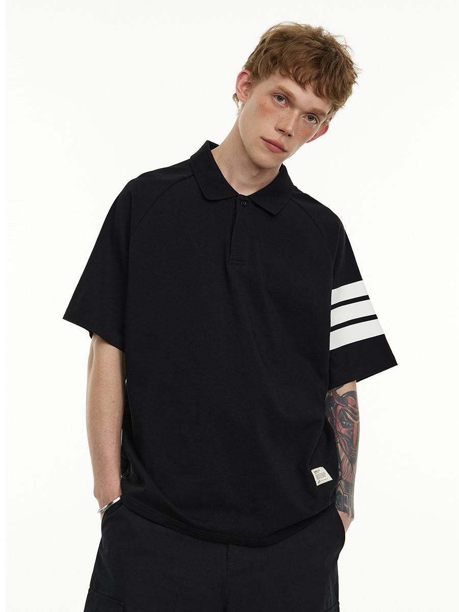 推荐商品：Iconslab x SSUR PLUS 联名  美式条纹分割翻领短袖polo衫 男女同款 IC01232811 黑
