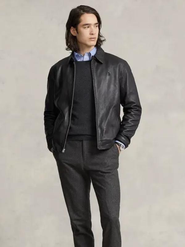 推荐商品：Ralph Lauren/拉夫劳伦  羊皮革印花翻领长袖皮衣 MNPOOTW16020130 黑