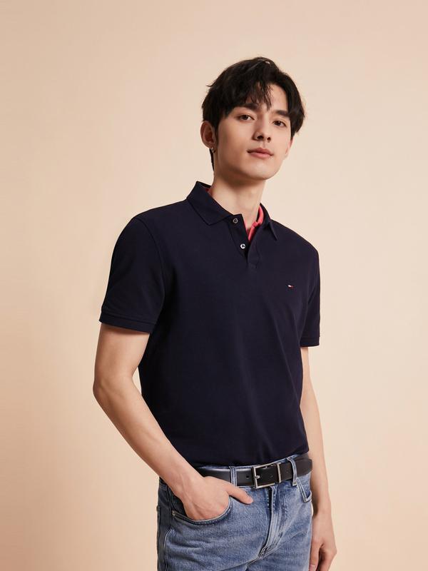 推荐商品：Tommy hilfiger 轻柔感透气修身绣标翻领短袖POLO衫 MW0MW17770 黑