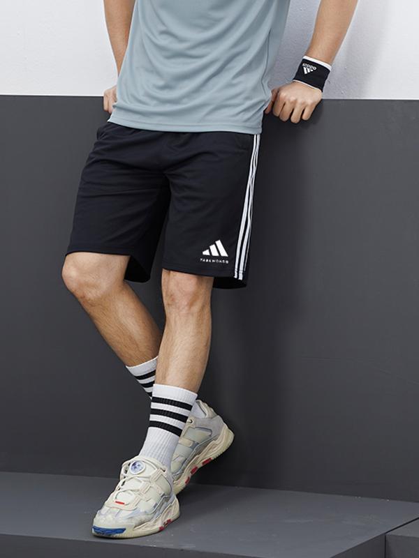 adidas 运动短裤 2024SS 系带中腰五分裤松紧带印花运动短裤 S21ATMSH1T 黑/裤脚logo