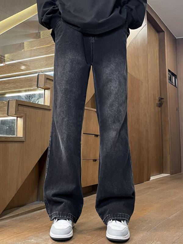 推荐商品：ProteusBoy 美式复古做旧磨白水洗直筒半松紧腰微喇牛仔裤 31 磨白灰