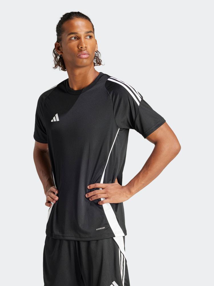 推荐商品：Adidas/阿迪达斯 Tiro 24 Jersey 阿森纳logo标识星芒轨迹快干三条纹冰丝梭织拼接圆领套头部落短袖足球服 IJ7676 黑