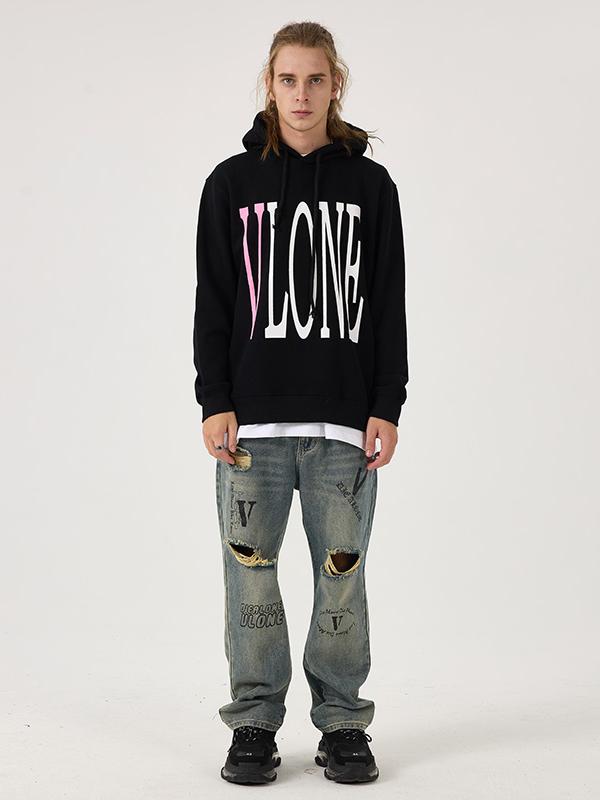 推荐商品：【王一博同款】Vlone x Fragement Design藤原浩联名大logo系列字母背后大V套头卫衣 黑粉