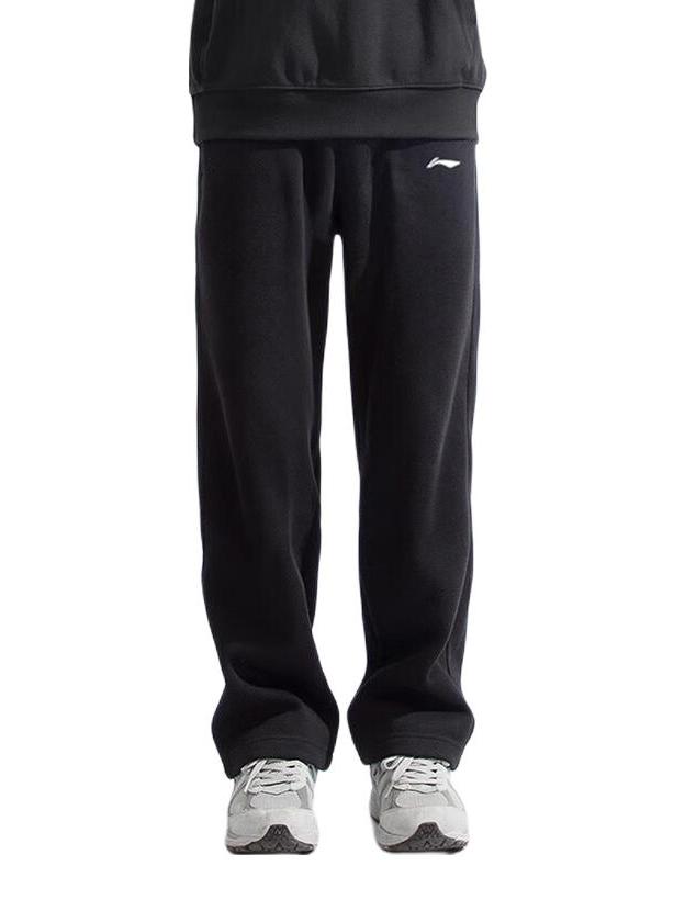 李宁 直筒美式梭织加绒薄绒加厚冰丝垂感拉链束脚收口阔腿棉质运动长裤 黑