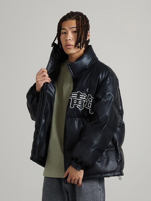 推荐商品：OCCUPY/华人青年 logo系列PU皮加厚立领长袖棉服 HR3251980 黑