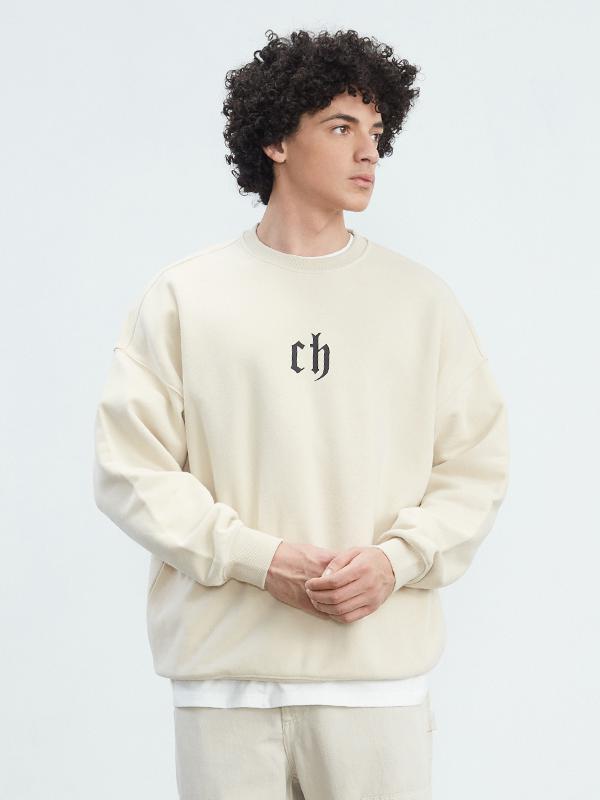 推荐商品：【左奇函同款】Chinism 内搭纯棉加绒重磅字母印花无帽套头圆领卫衣 SC20071016 卡其