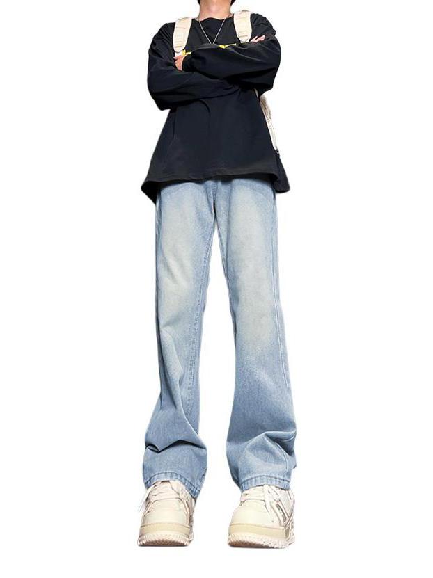 推荐商品：美式高级感中腰垂坠感弯刀废土风做旧黄泥染拉链水洗加绒牛仔长裤 浅蓝/升级弯刀款