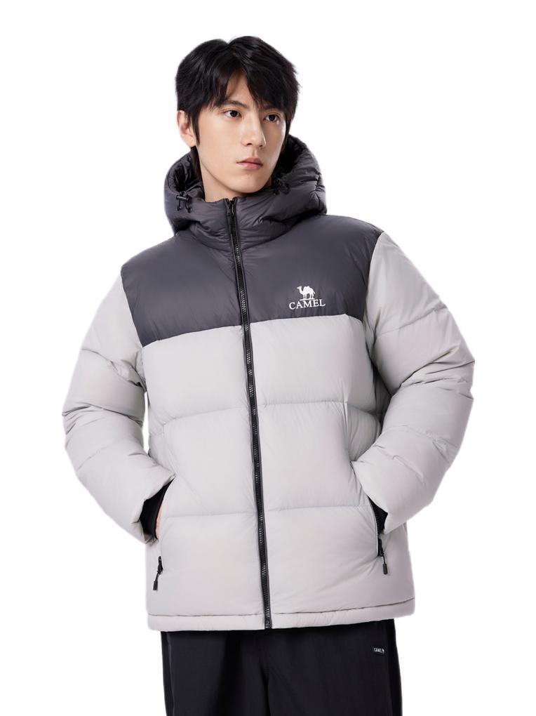 Camel/骆驼 【王俊凯同款】 黑钻5PRO轻户外拼接石墨烯抗静电防泼水中腰黑科技骆驼侠防风防寒速暖防钻绒高蓬加厚糯米糍加绒保暖抗寒蓄热短款拒水绒连帽长袖白鸭绒羽绒服 M13CR07089 M33CR07131 男女同款/浅烟灰/深瓦灰