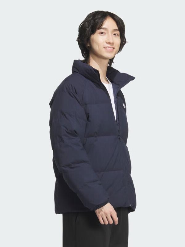 adidas 轻运动插肩袖拉链鸭绒圆领落肩套头立领防风加厚厚款防寒羽绒服 传奇水墨蓝