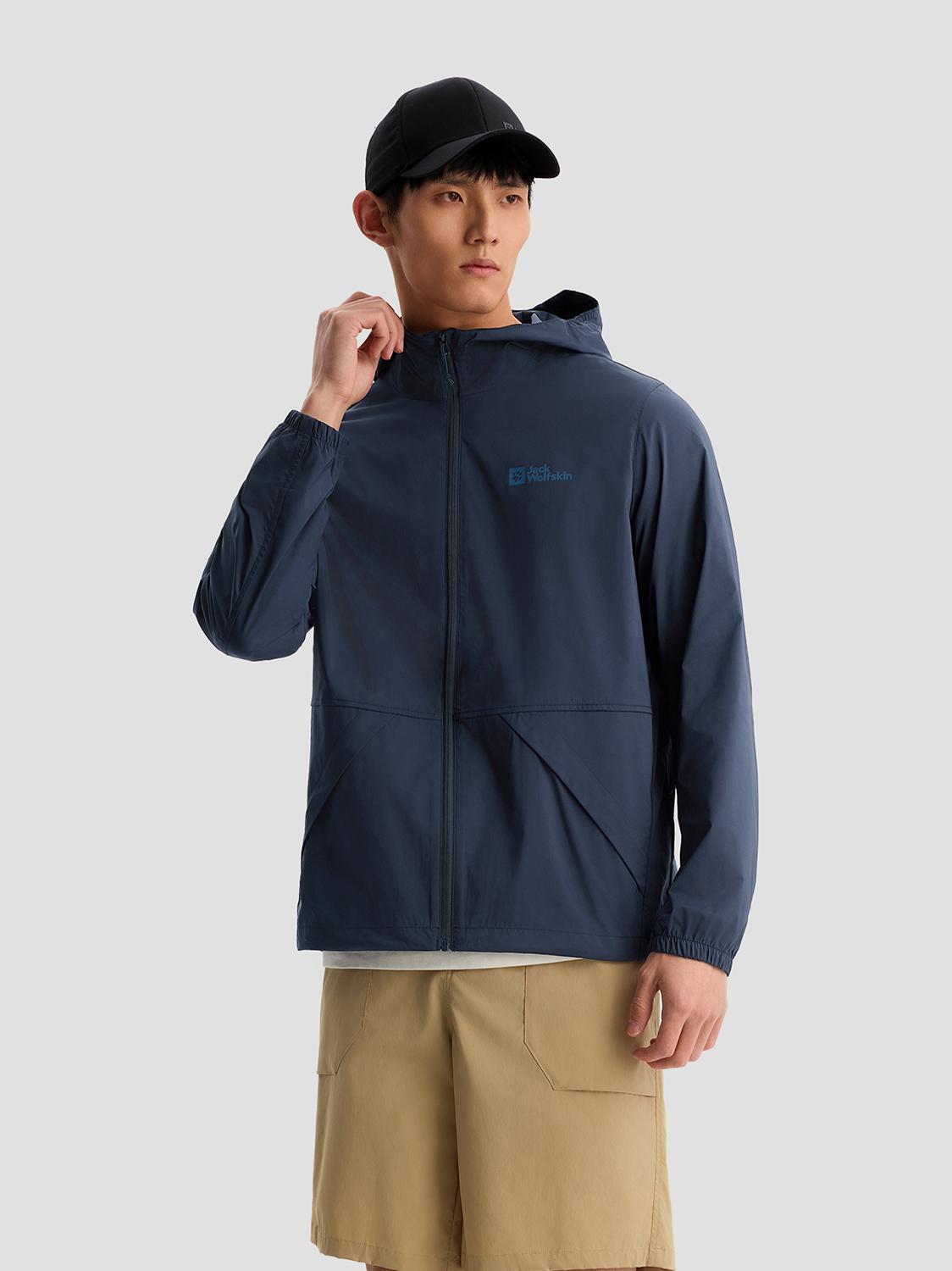 推荐商品：Jack Wolfskin  TEXASHIELD科技系列 防泼水防风透汽防紫外线耐磨连帽皮肤衣 5322014 蓝黑