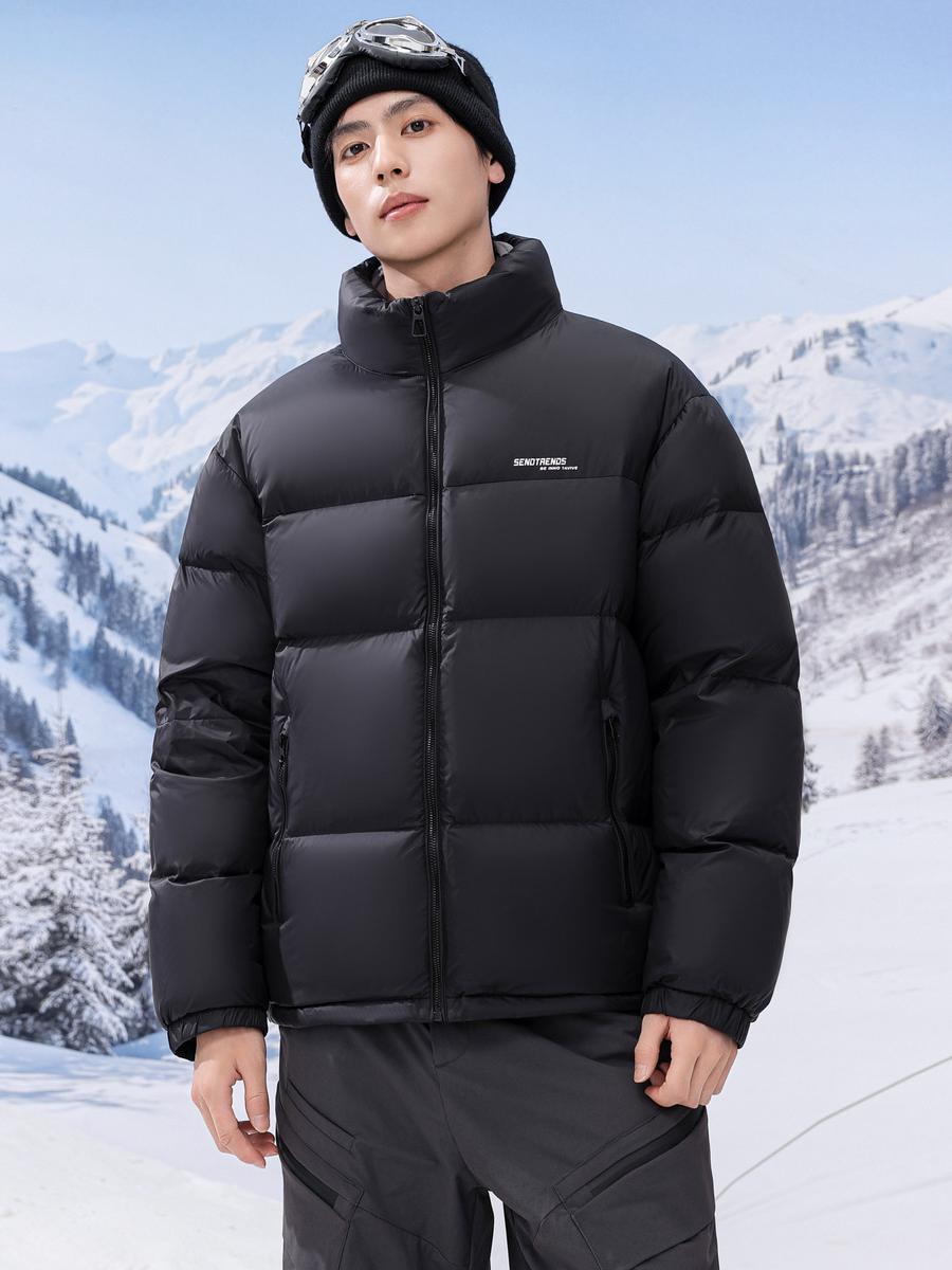 推荐商品：雪中飞 拼接短款防风抗寒加厚保暖拼色立领羽绒服 X40144923FX 宝石黑