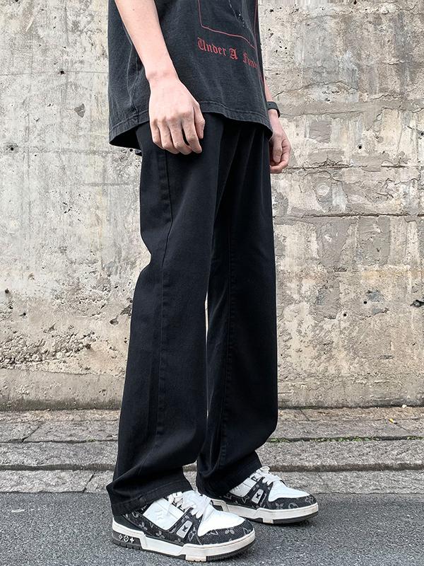 推荐商品：美式高级感中腰垂坠感弯刀废土风做旧黄泥染拉链水洗加绒牛仔长裤 黑/弹力分割线喇叭款