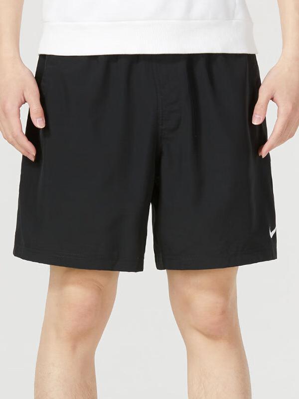 推荐商品：Nike/耐克 DRI FIT腰部抽绳系带快干冰丝透气无衬里梭织美式训练五分休闲短裤 DV9858 黑