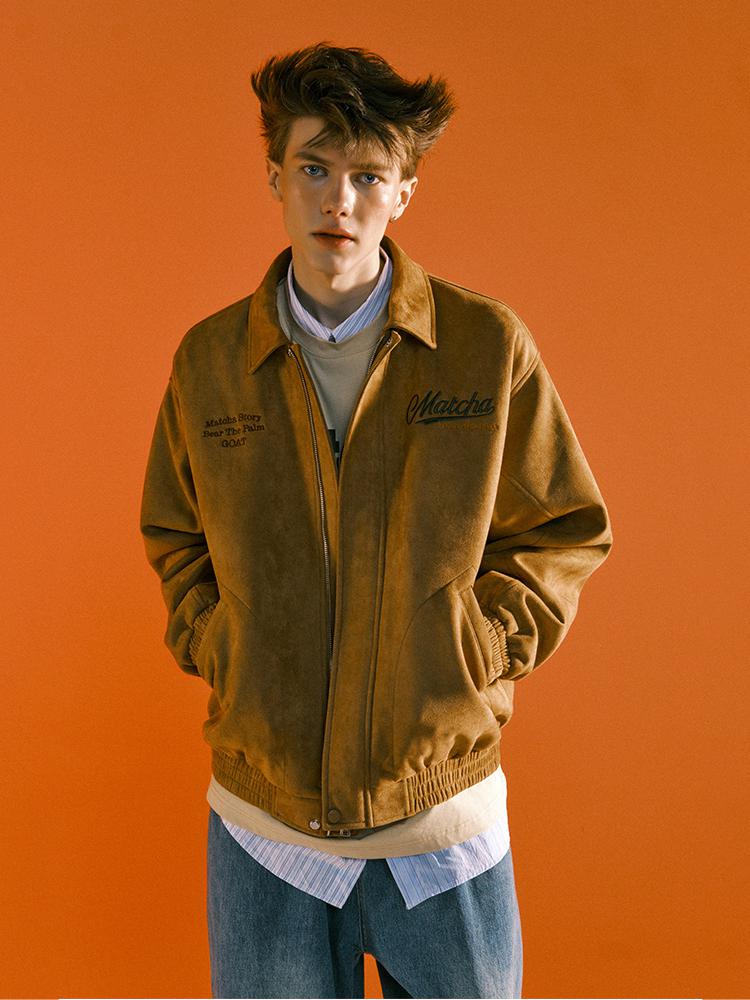 推荐商品：【曾可妮同款】MATCHA STORY 仿麂皮绒加绒刺绣翻领工装夹克 8723662009 加厚/卡其