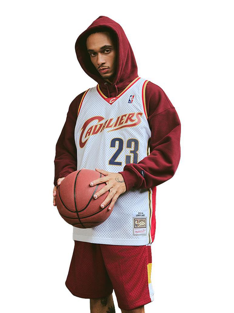 推荐商品：Mitchell Ness NBA詹姆斯 第二客场骑士队字母数字印花复古刺绣 套头23号球衣 03-04/Home/SW