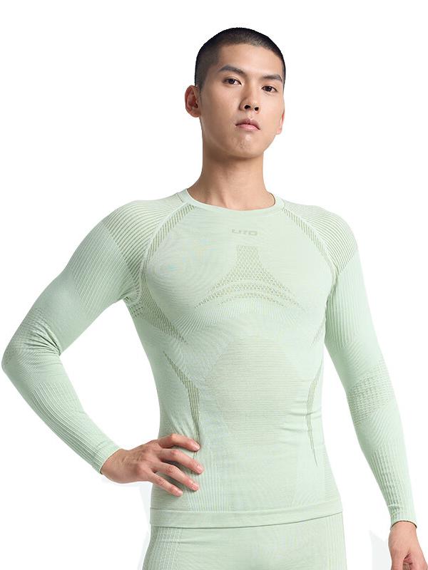 推荐商品：UTO/悠途 美利奴羊毛排汗速干抗菌圆领保暖内衣 946213 男款/专业压缩/灰豆绿/白
