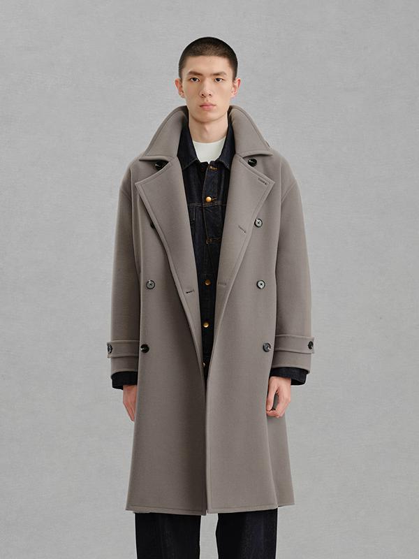 推荐商品：【张远同款】GXG 羊毛混纺纯色耐磨翻领长款毛呢外套 G24X264018 深灰