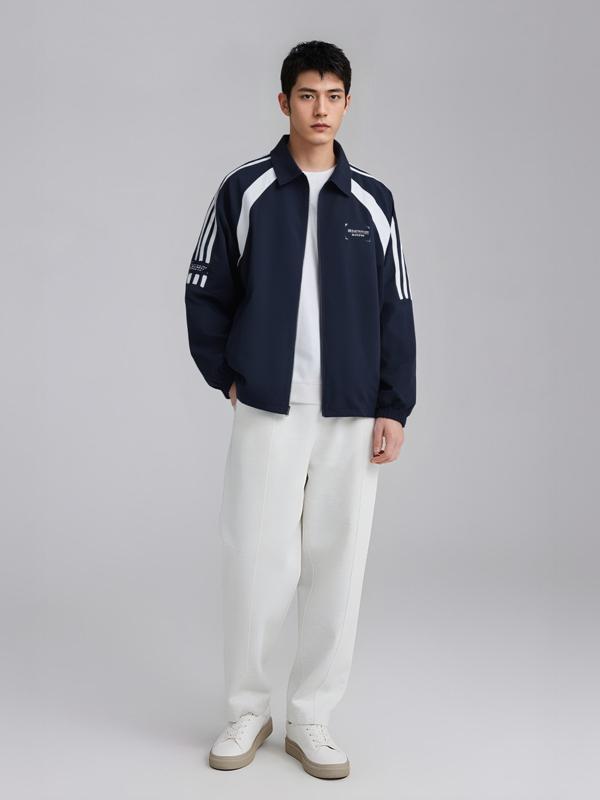 推荐商品：【谢兴阳同款】The Simpsons/辛普森一家 美式风格条纹条痕拼接拼色英文字母绣花防风长袖翻领夹克 男女同款 SPCJK243F20UA 藏蓝/白