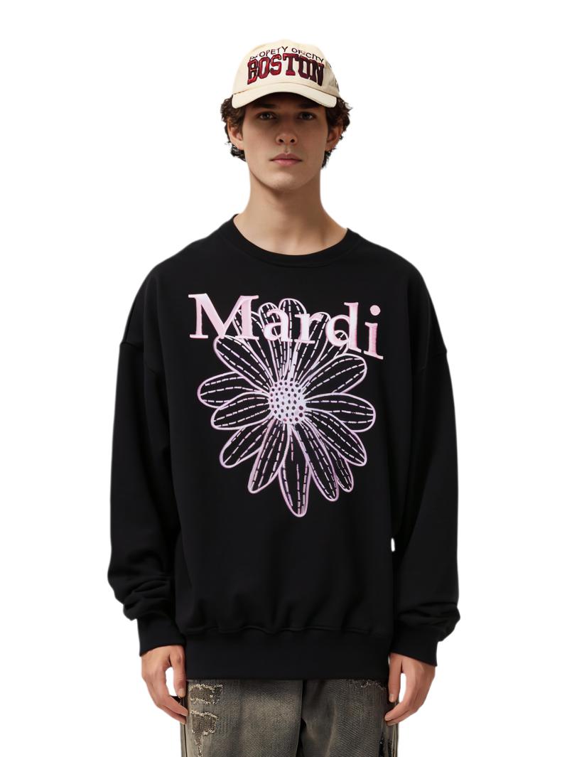 推荐商品：【张佳宁同款】Mardi Mercredi 圣诞系列小雏菊印花飘带徽标棉质圆领字母落肩长袖卫衣 女装 MBC8PSWSR007 钻石黑/天竺葵粉