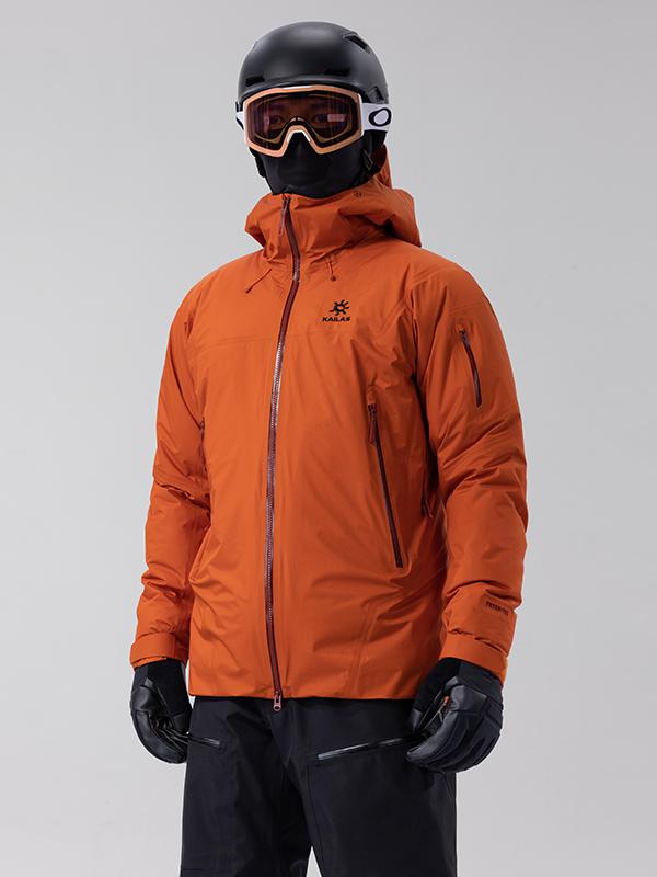 推荐商品：Kailas/凯乐石 博格达PLUS 阿斯本硬壳石墨烯压胶防风防水鹅绒加厚连帽夹克 KG2441118 氧化橙